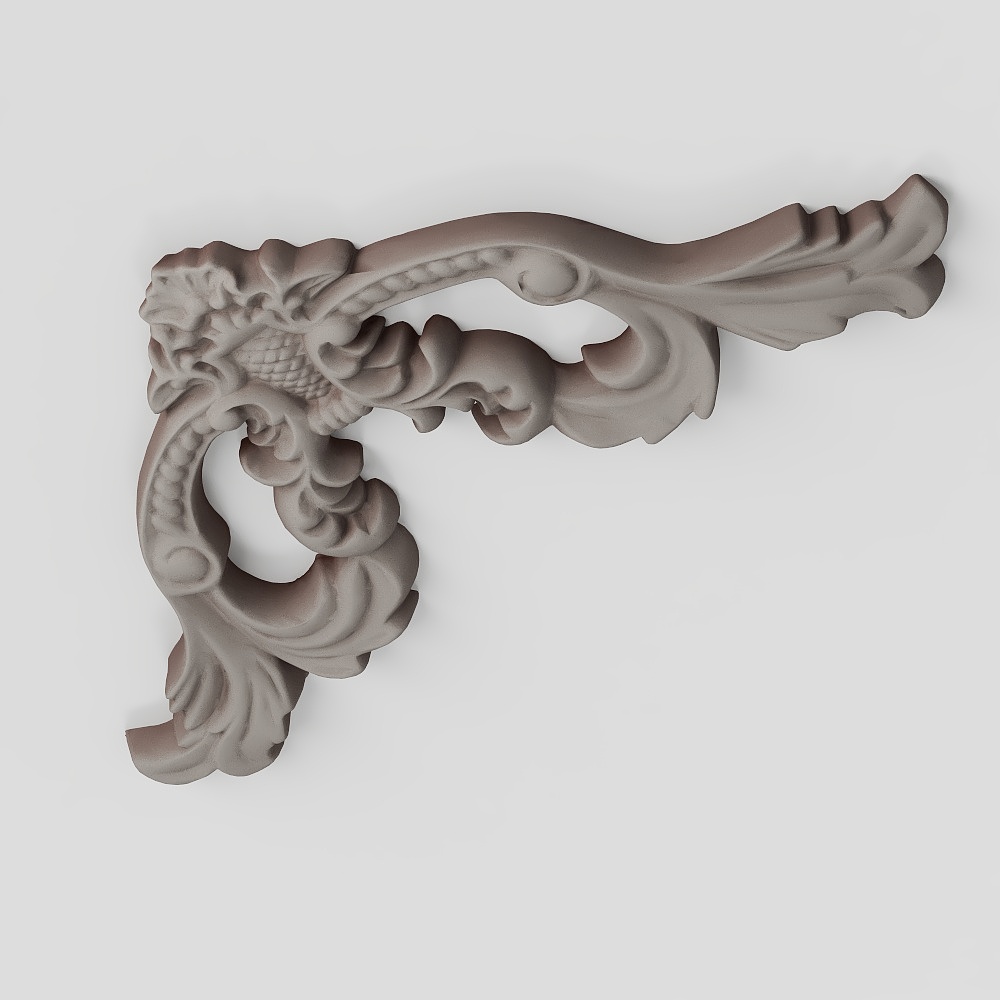 Classic beige decorative wall corner bracket with floral details on grey background