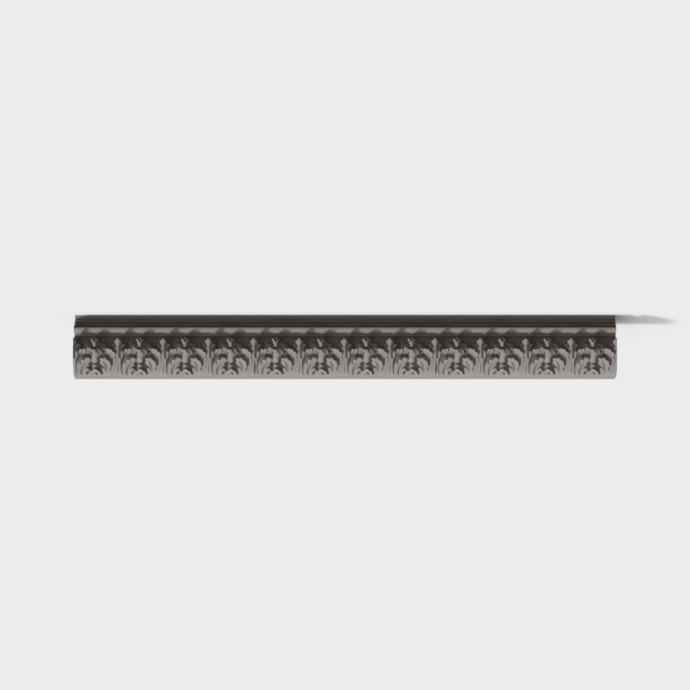 Dark grey decorative wall molding with floral pattern on white background