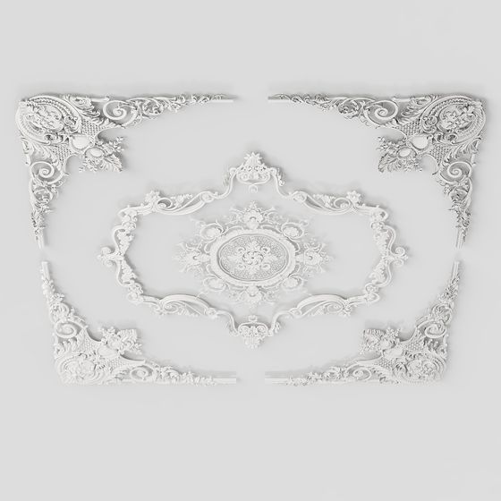 Elegant Baroque Ceiling Decoration 3D model