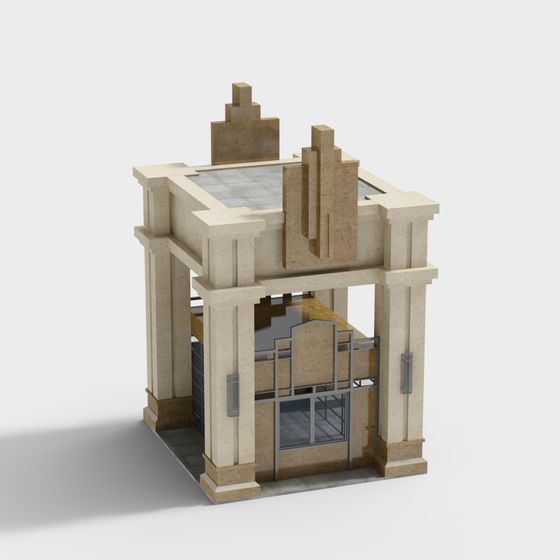 Futuristic Low-Poly Castle Entrance 3D model