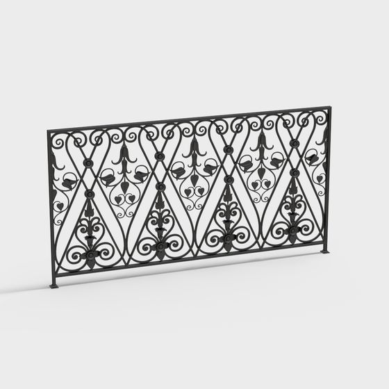 Elegant Wrought Iron Fence 3D model