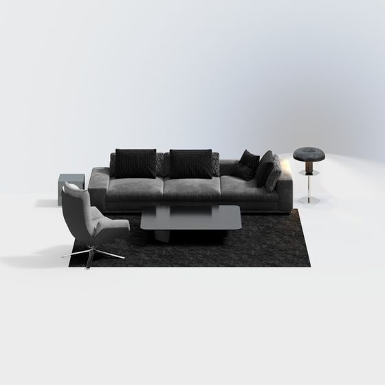 Urban Living Room 3D model - Modern Minimalist Aesthetic
