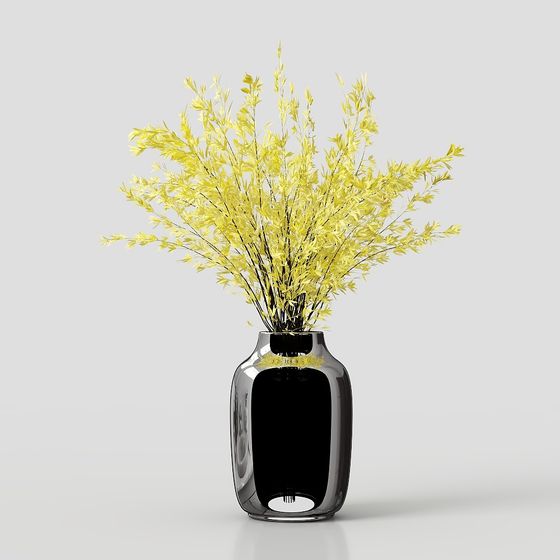 Unique Glass Vase with Yellow Leaves 3D model