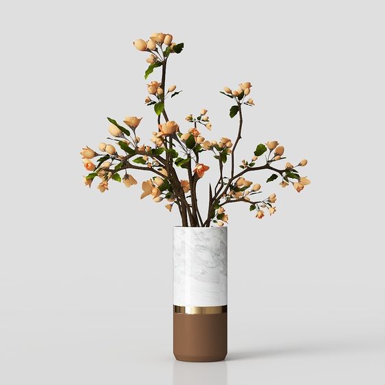 Elegant Marble Vase with Blossoms 3D model
