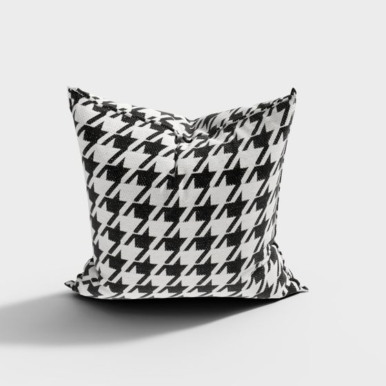 Elegant Black and White Checkered Pillow 3D model