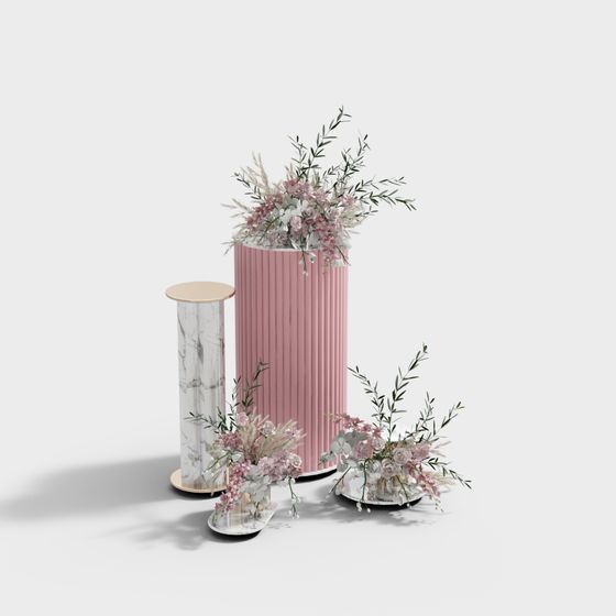 Elegant Modern Flower Column for Outdoor Weddings 3D Model in Brown