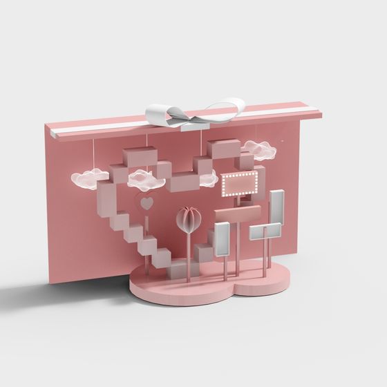 Romantic Pink Gift Box 3D model