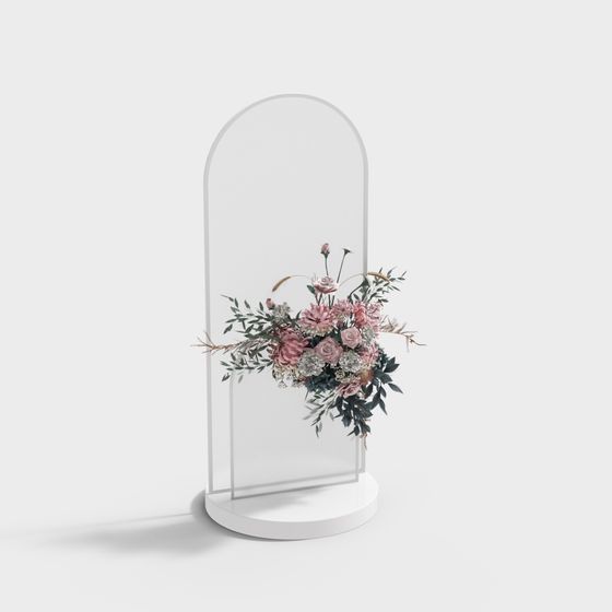 Arched Mirror with Floral Arrangement 3D model