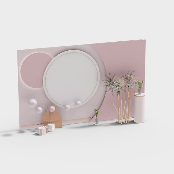 Elegant Pink Themed 3D Model with Gold Accents