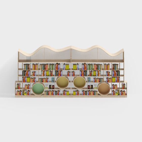 Wavy Bookshelf 3D model for Creative Spaces