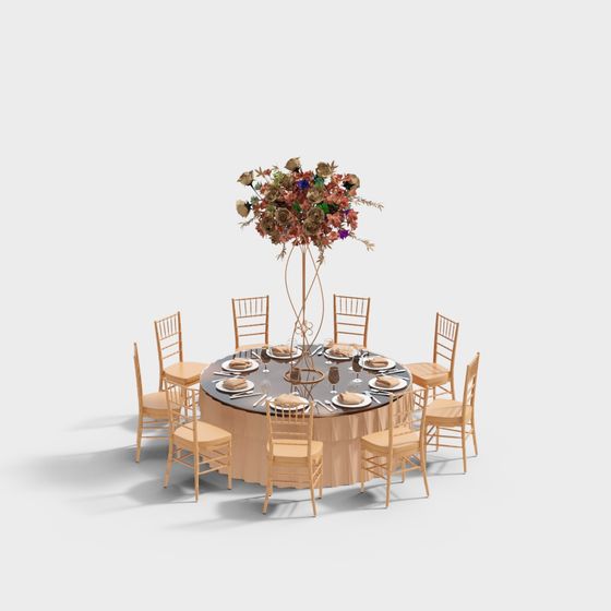 Elegant Banquet Table and Chair Set 3D model