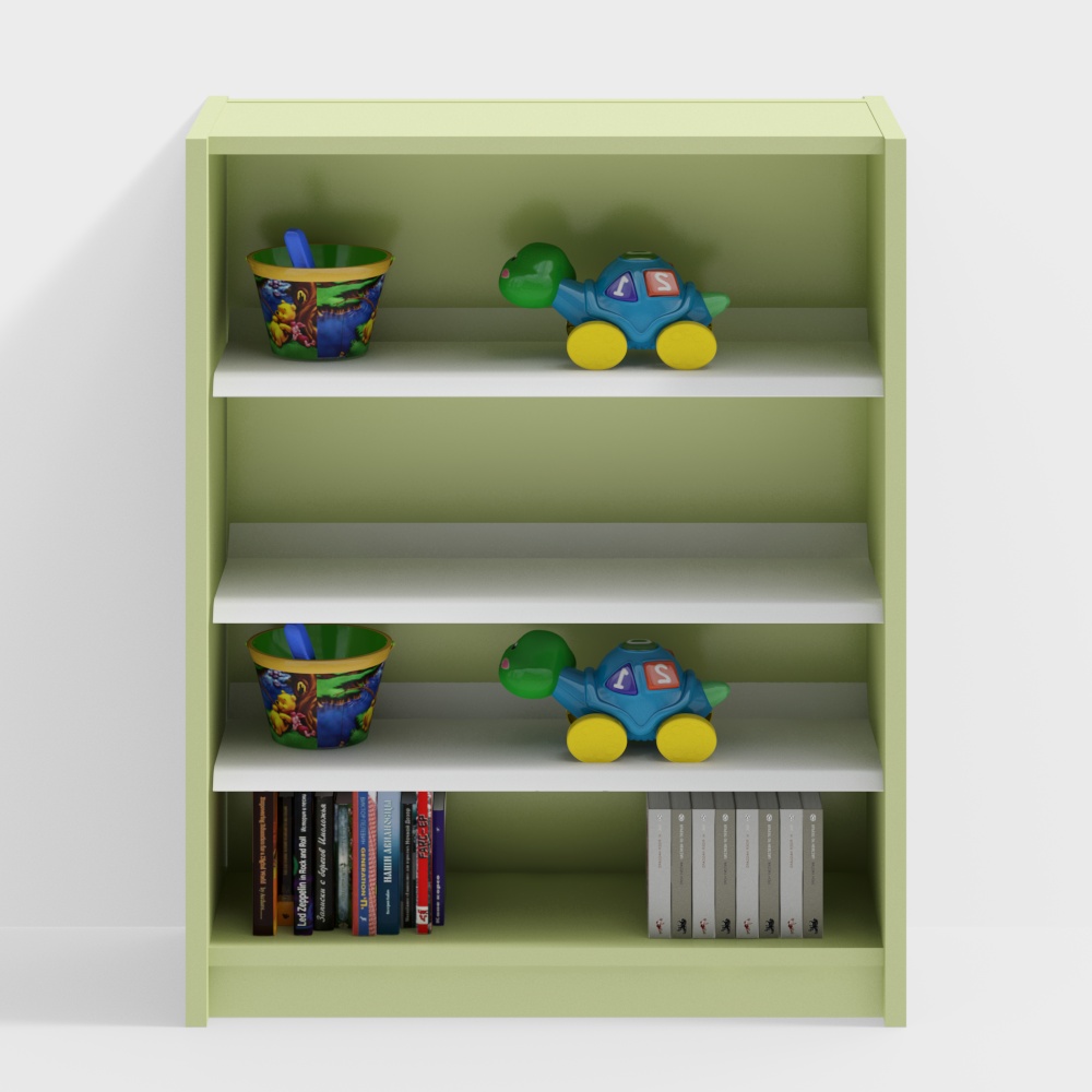 Bibliothèque verte dans la zone de lecture de la maternelle