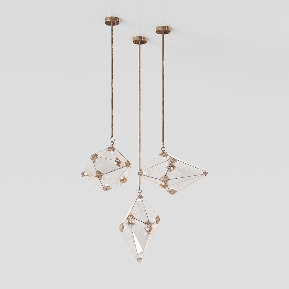 Charming Low-Poly Crystal Chandelier 3D Model – Diamond Design