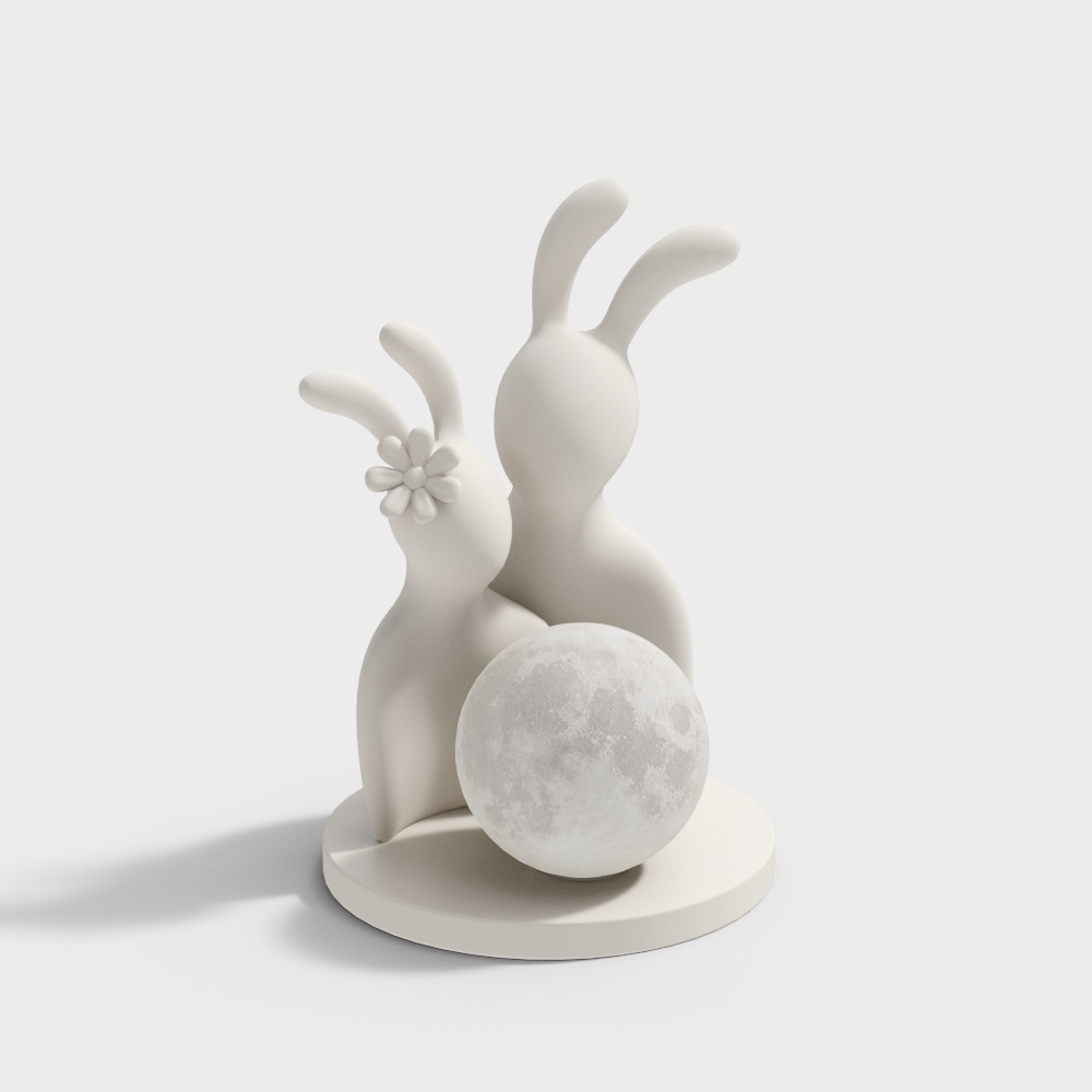 Moonlight Rabbit Love 3D Model – Detailed Low-Poly Rabbits
