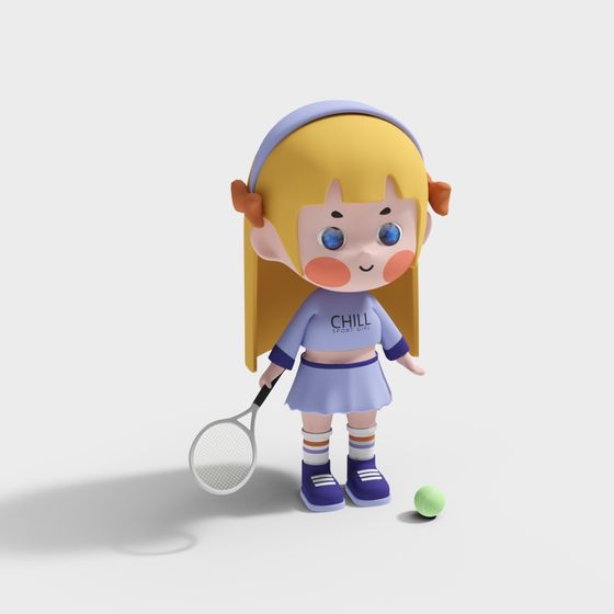 Energetic Tennis Girl 3D Model