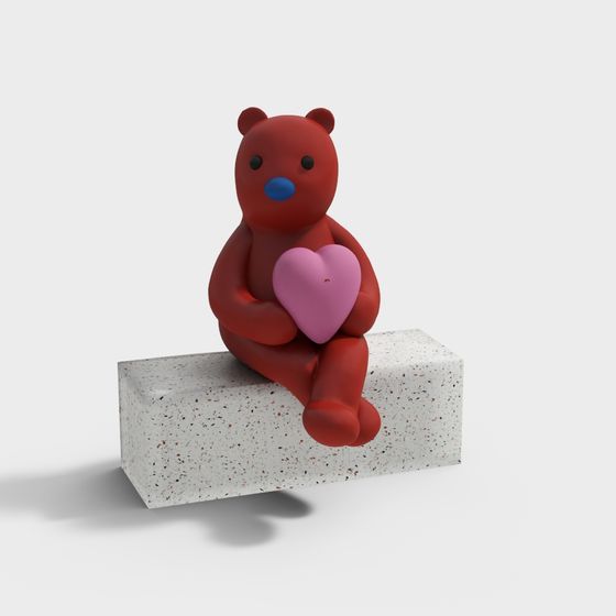 Red Bear Sculpture Ornaments 3D Model