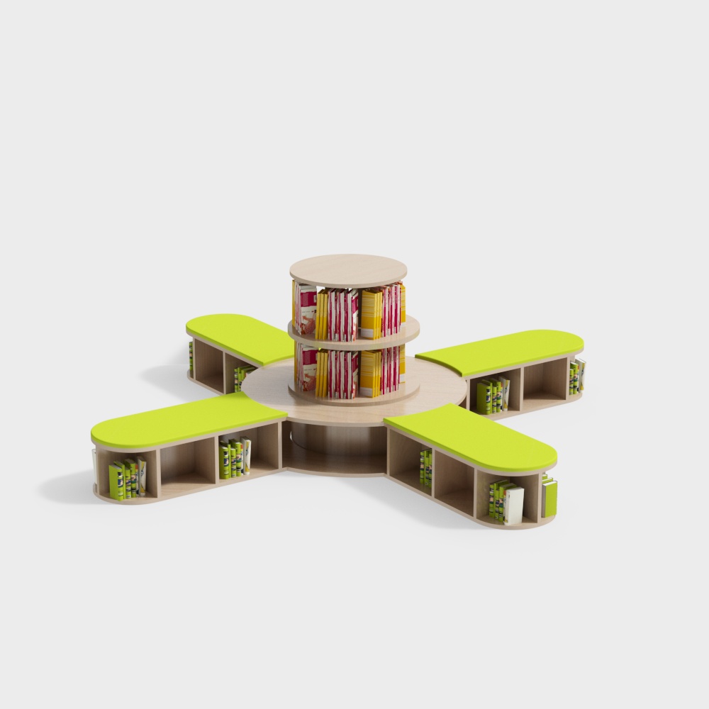 Estantería en forma de abanico de biblioteca