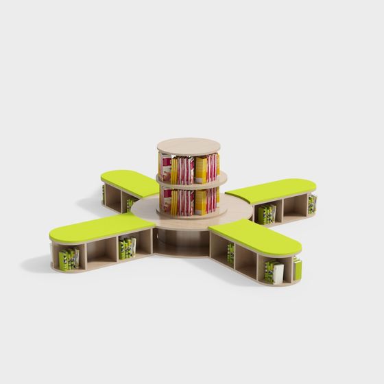 Estantería en forma de abanico de biblioteca