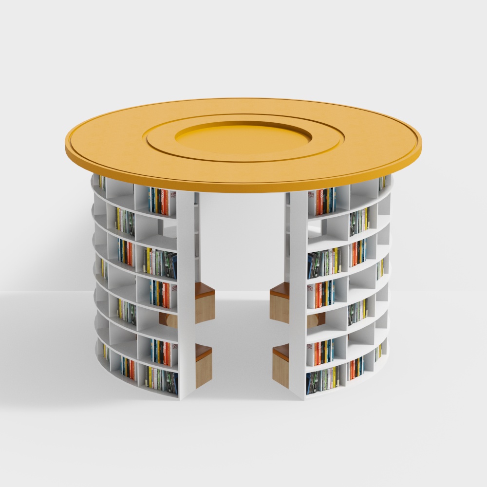 Library reading area round card seat bookshelf