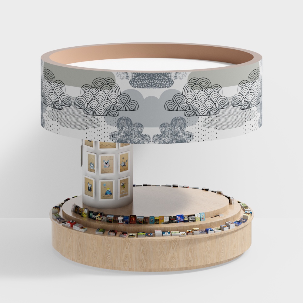 Oval table and pillar bookcase