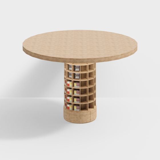 Low Poly Round Table Bookshelf 3D model