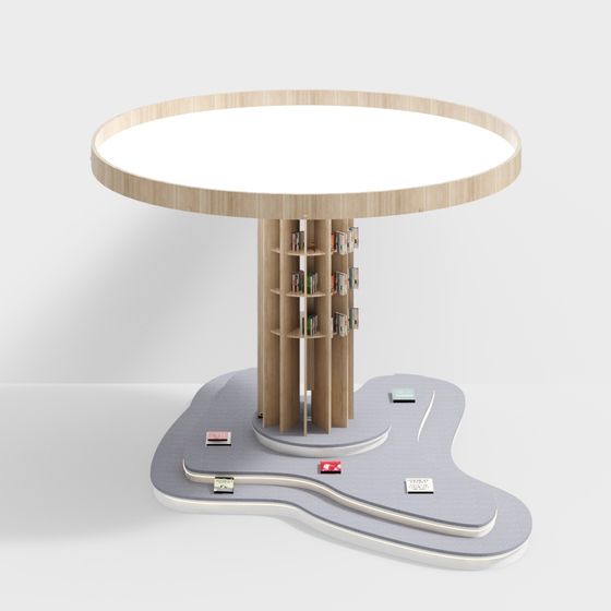 Smart Bookshelf Round Table 3D model for Creative Spaces