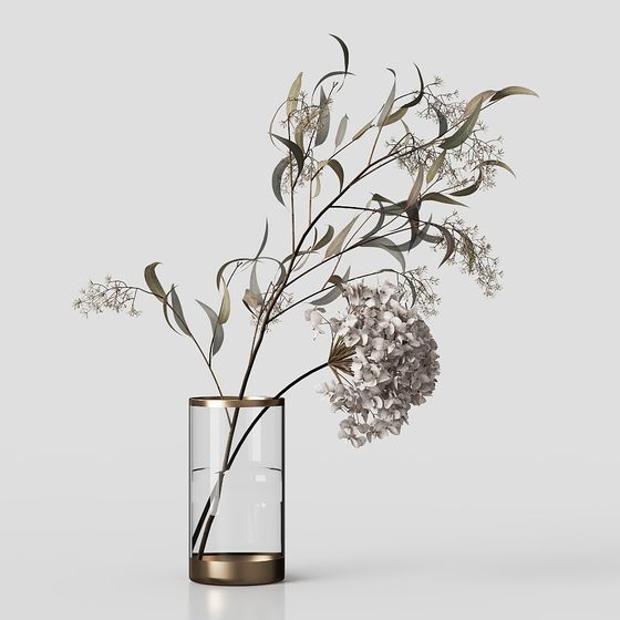 Glass Vase with Dried Flowers 3D model