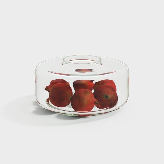 Elegant Glass Fruit Bowl with Pomegranate 3D model