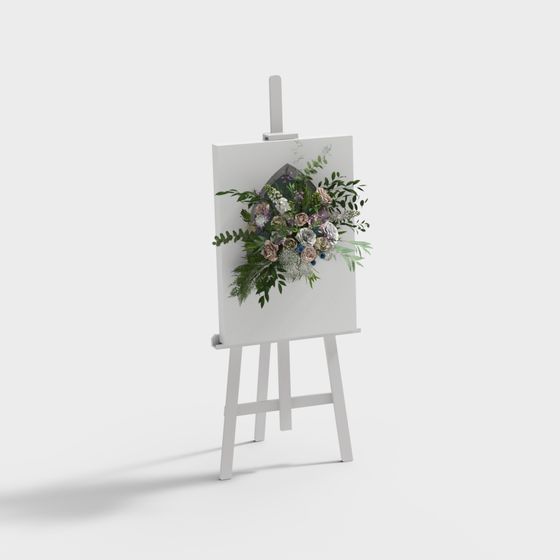 Artistic Low-Poly Easel with Floral Decoration 3D model