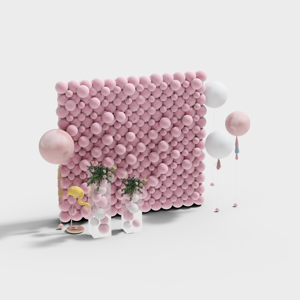 Bubble Wall 3D Model – Pink Balloon Decorative Structure
