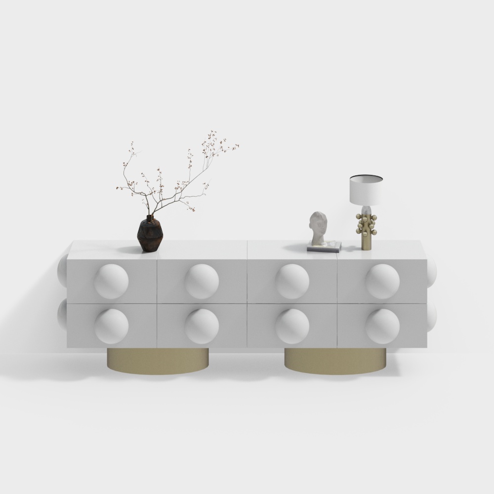 Artistic Sideboard 3D Model – Soft White & Beige Design