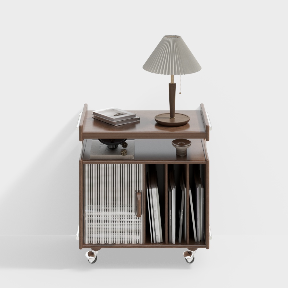 Vinyl Record Cart 3D Model – Vintage Brown Design