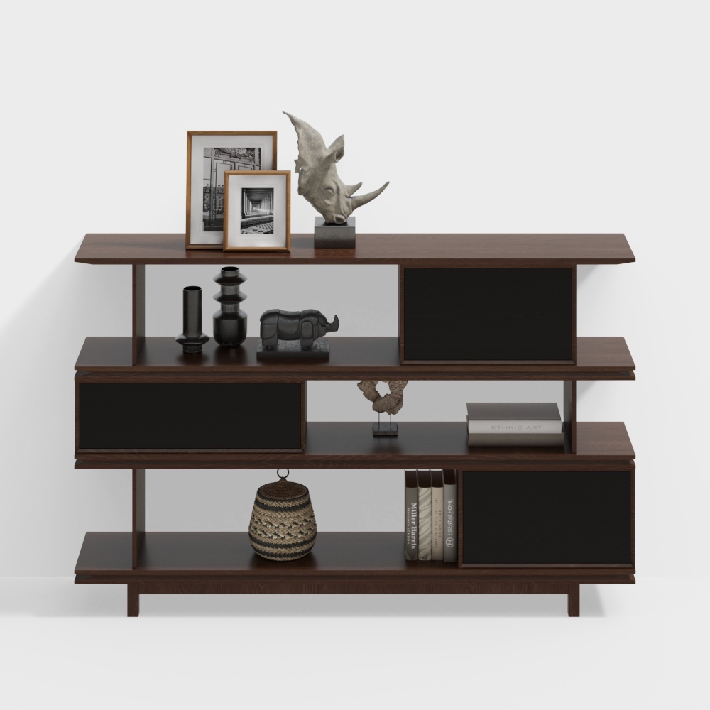 Urban Elegance Bookshelf 3D Model – Wooden Low-Poly Design