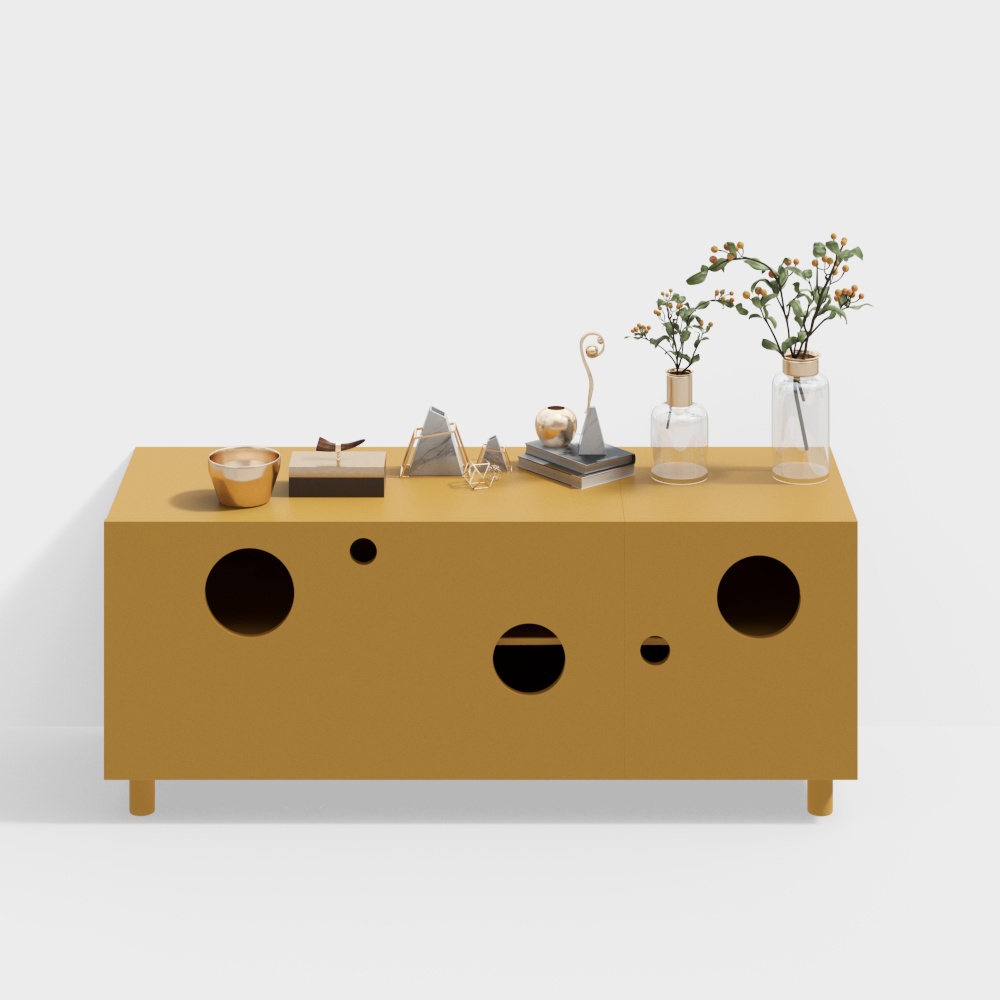 Abstract Art Cabinet 3D Model – Low-Poly Mustard Yellow