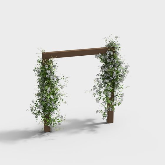 Charming Brown Lawn Wedding Flower Gate 3D Model
