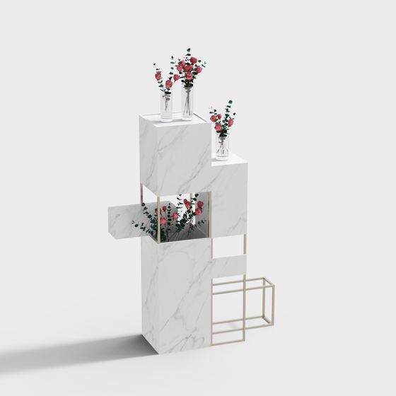 Elegant Marble Steps Flower Stand 3D model for Interior Designs