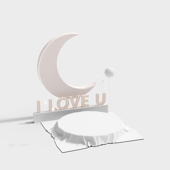 Dreamy Crescent Moon with LOVE U 3D model