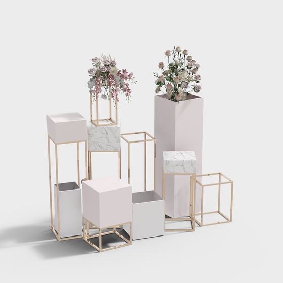 Chic Low-Polygon Floral Display Stand 3D model
