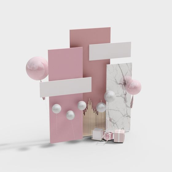 Elegant Geometric 3D Model with Pink and Marble Effects