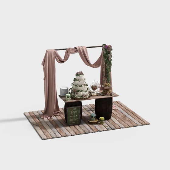 Charming Wedding Scene 3D model with Low-Poly Design