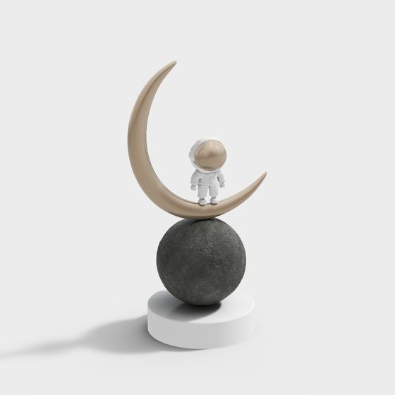 Astronaut on Crescent Moon 3D model for Creative Projects