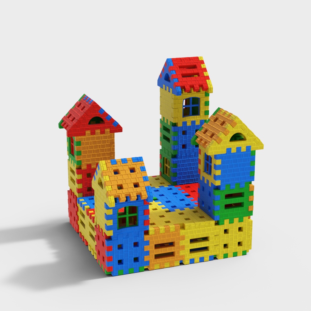 Colorful Low-Poly Block Castle 3D Model