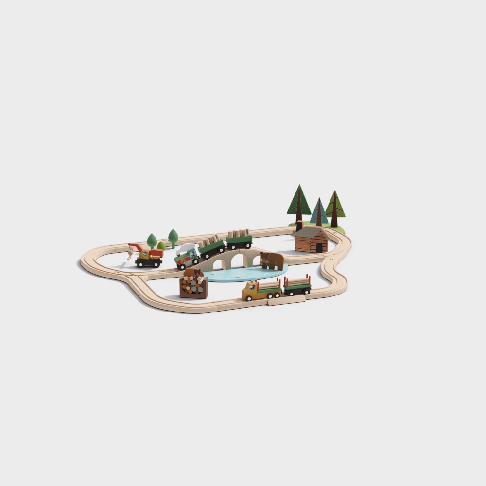 Wooden Train Set 3D model for Imaginative Play