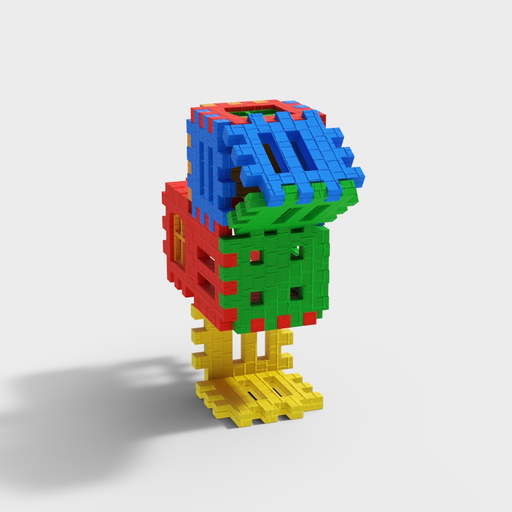 Colorful Low-Poly Pixel Bird 3D model