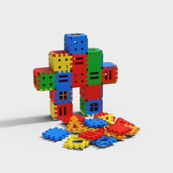 Colorful Block Castle 3D model - Pixel Art Style