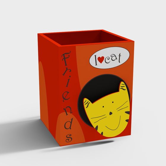 Colorful Cat Pen Holder 3D Model