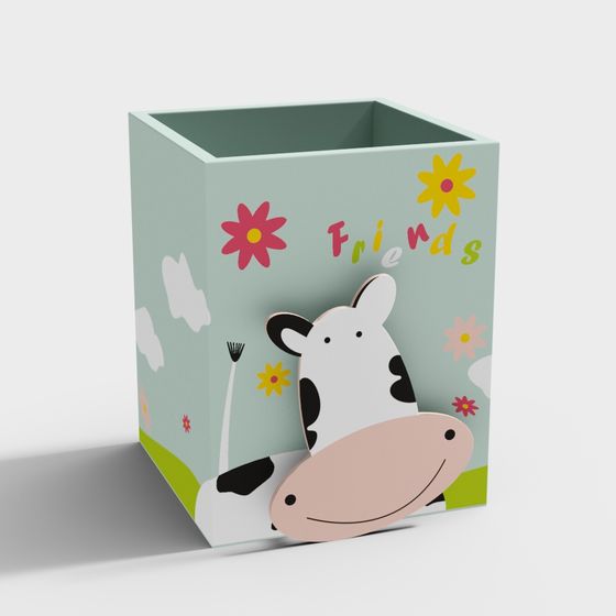 Cute Cow Friends Storage Box 3D model for Kids