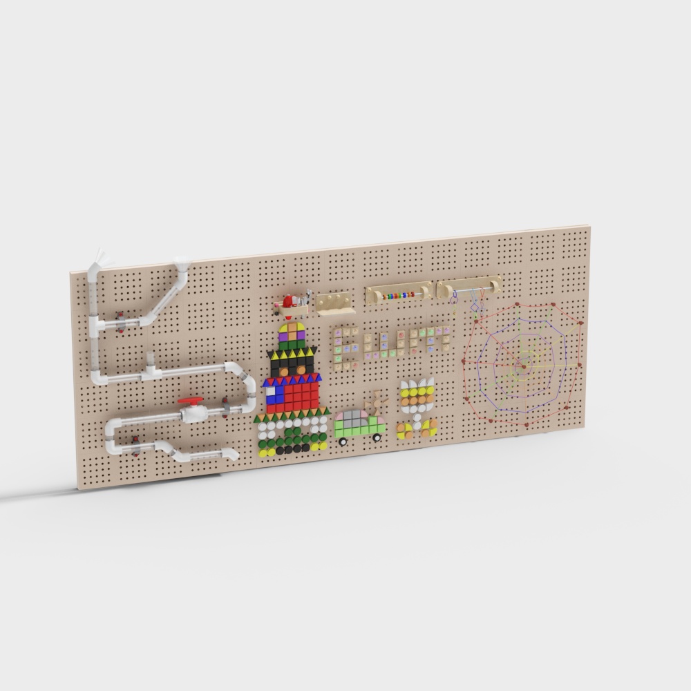 Стена с игрушками из строительных блоков в детском саду