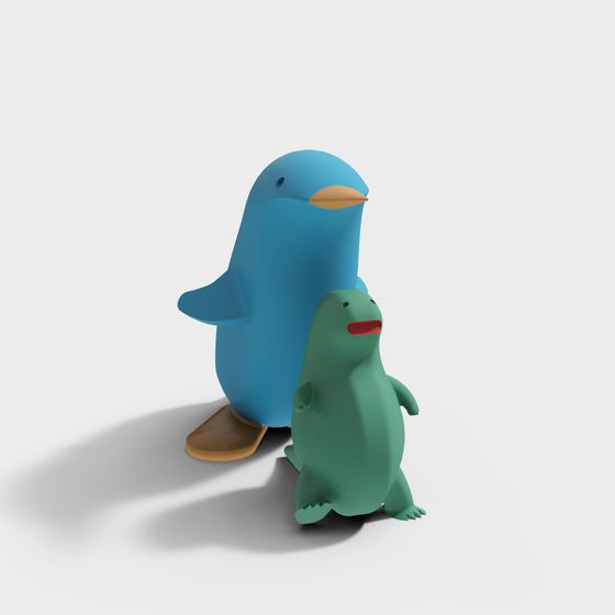 Colorful 3D Model of Blue Bird and Green Turtle