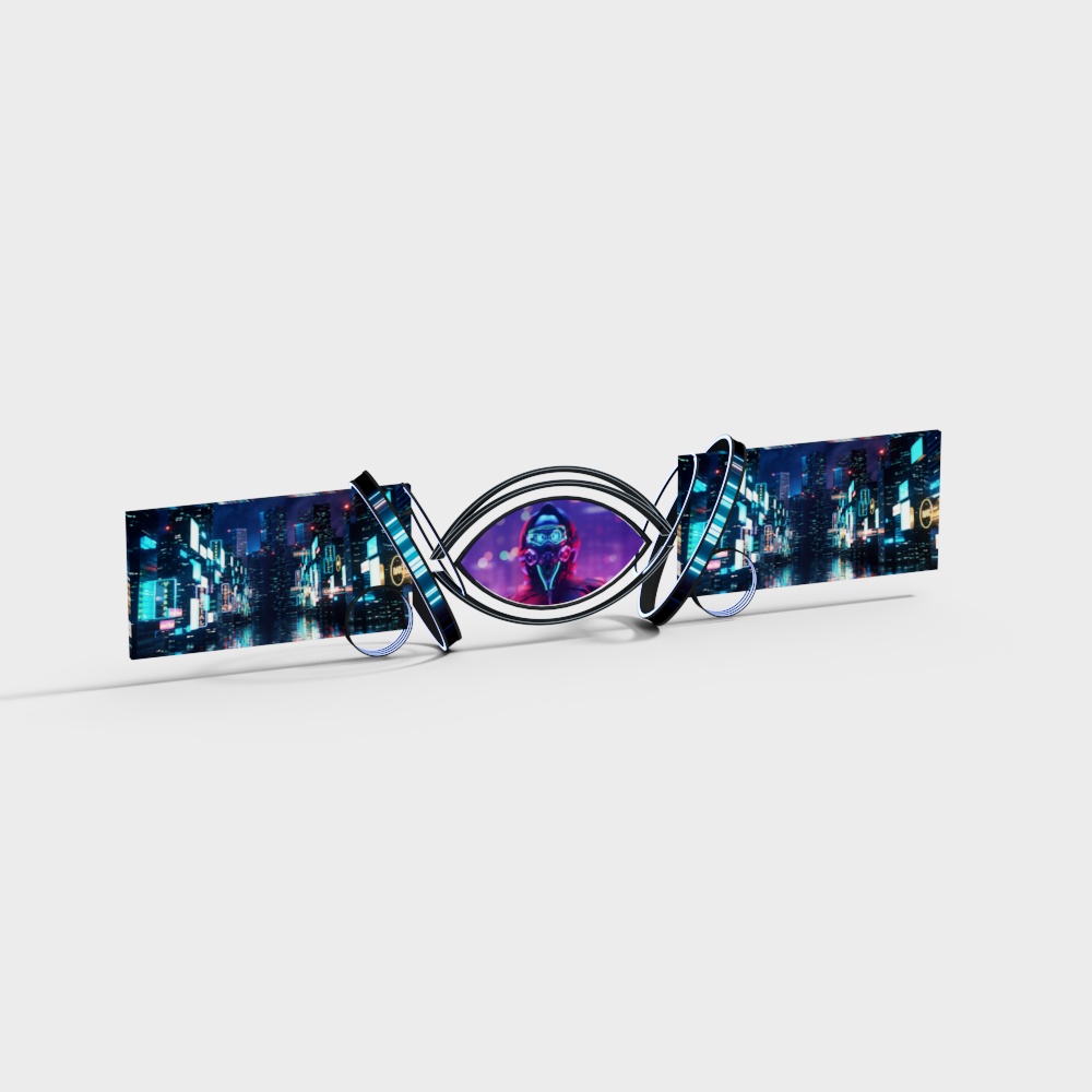 Futuristic Low-Poly 3D Glasses Model with Cityscape